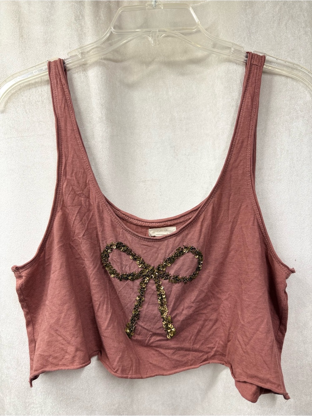 aerie Rose Dust Sequin Bow Crop Tank